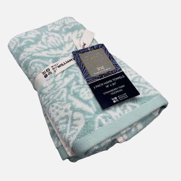 6 Pc William Morris STRAWBERRY THIEF Floral Bath Hand Tip Towel Set Turquoise - Picture 11 of 16